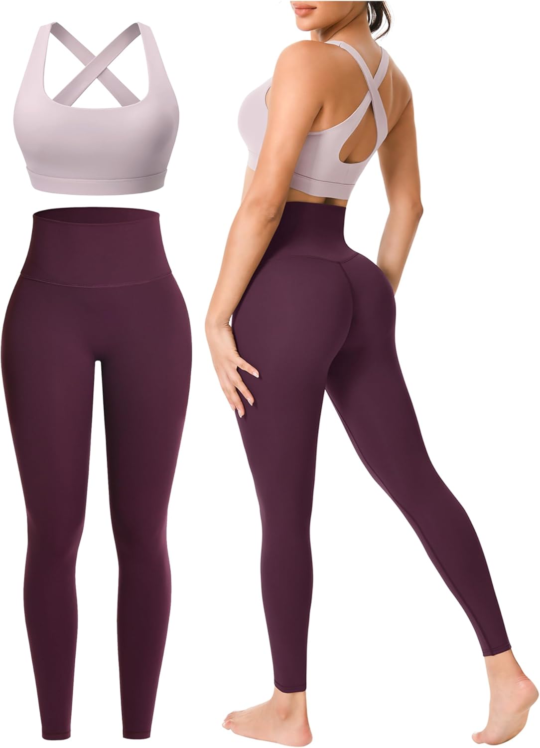 Workout Sets for Women 2 Piece Seamless High-Waisted Leggings & Cross Back Padded Sports Bra for Yoga Pilates