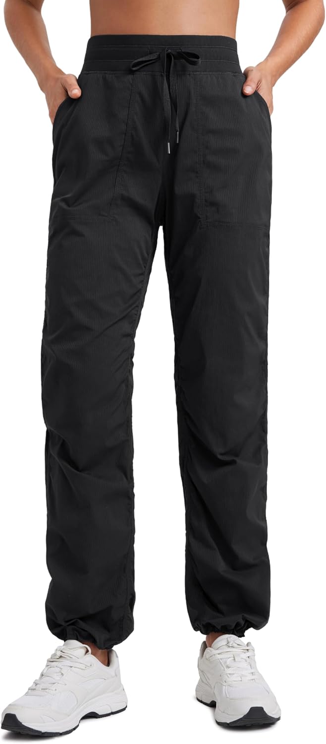 Lightweight Straight Leg Workout Pants for Women 28"/30" Casual Ruched Work Gym Athletic Joggers with Pockets
