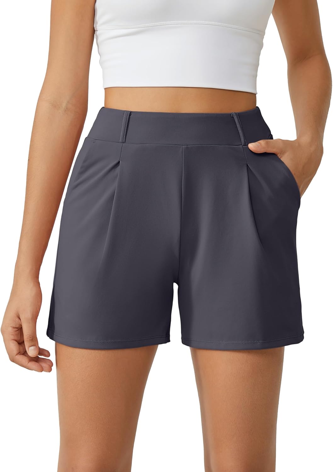 Trendy Shorts for Women Dressy Casual High Waisted Lounge Summer Pleated Shorts with Pockets