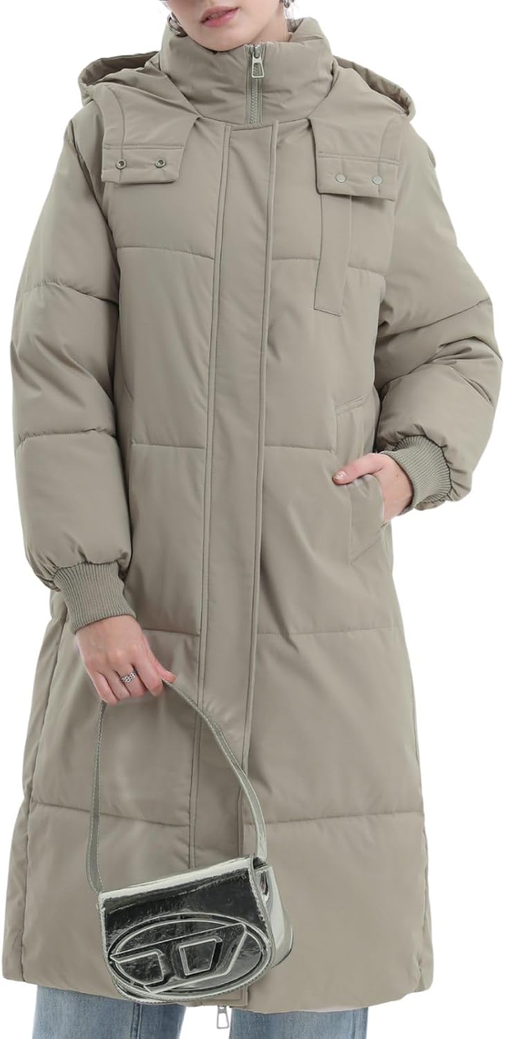 Long Puffer Jacket for Women, Thickened Winter Coat Hooded with Deep Pockets, Ladies Warm Winter Jacket