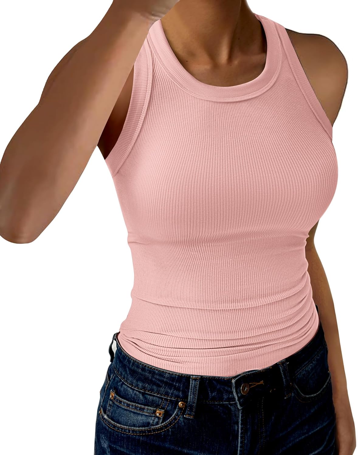 Womens Tank Tops High Neck  Ribbed Tank Casual Basic Thick Strap Slim Fitted  Shirts