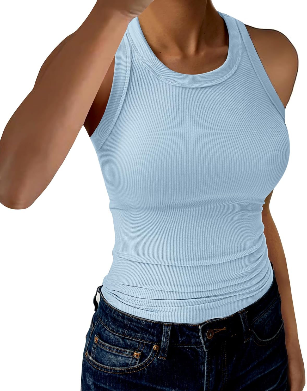 Womens Tank Tops High Neck  Ribbed Tank Casual Basic Thick Strap Slim Fitted  Shirts