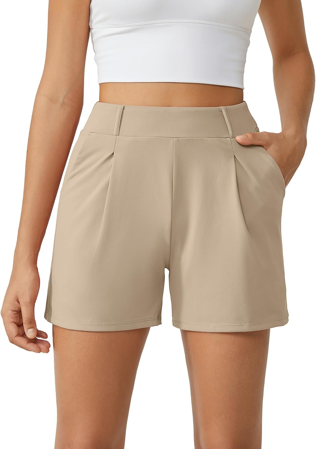 Trendy Shorts for Women Dressy Casual High Waisted Lounge Summer Pleated Shorts with Pockets