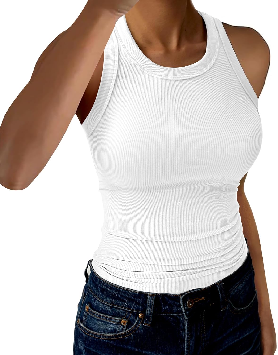 Womens Tank Tops High Neck  Ribbed Tank Casual Basic Thick Strap Slim Fitted  Shirts