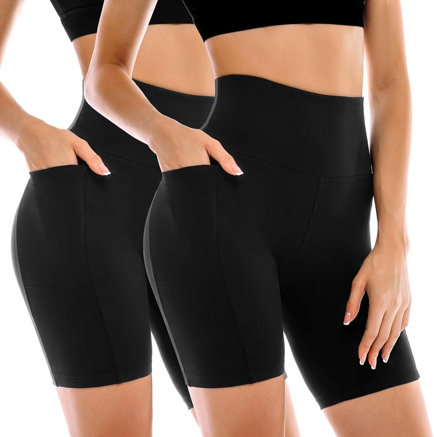 2 Pack Womens Biker Shorts with Pockets, High Waisted Yoga Shorts for Women Running Gym and Workout