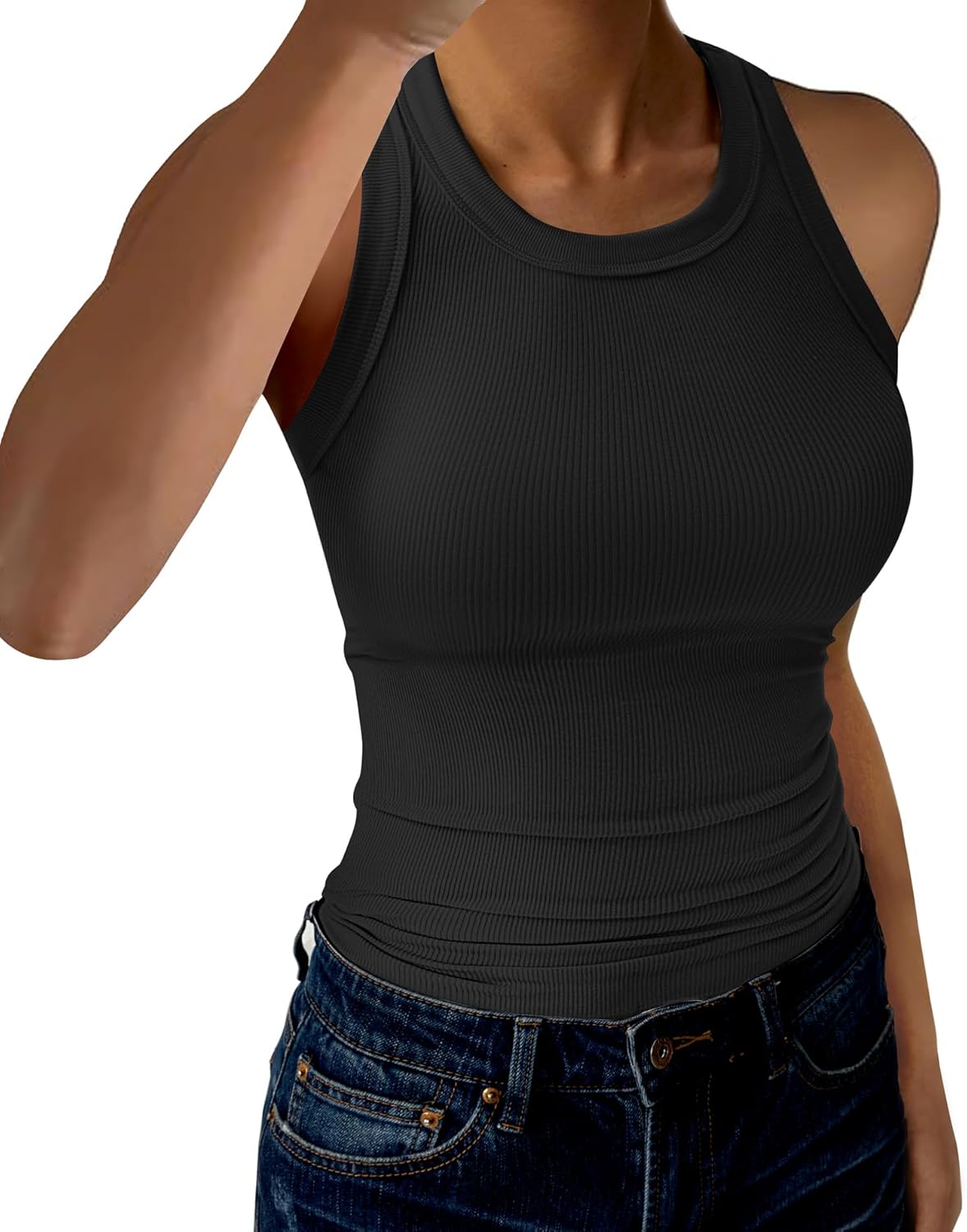 Womens Tank Tops High Neck  Ribbed Tank Casual Basic Thick Strap Slim Fitted  Shirts