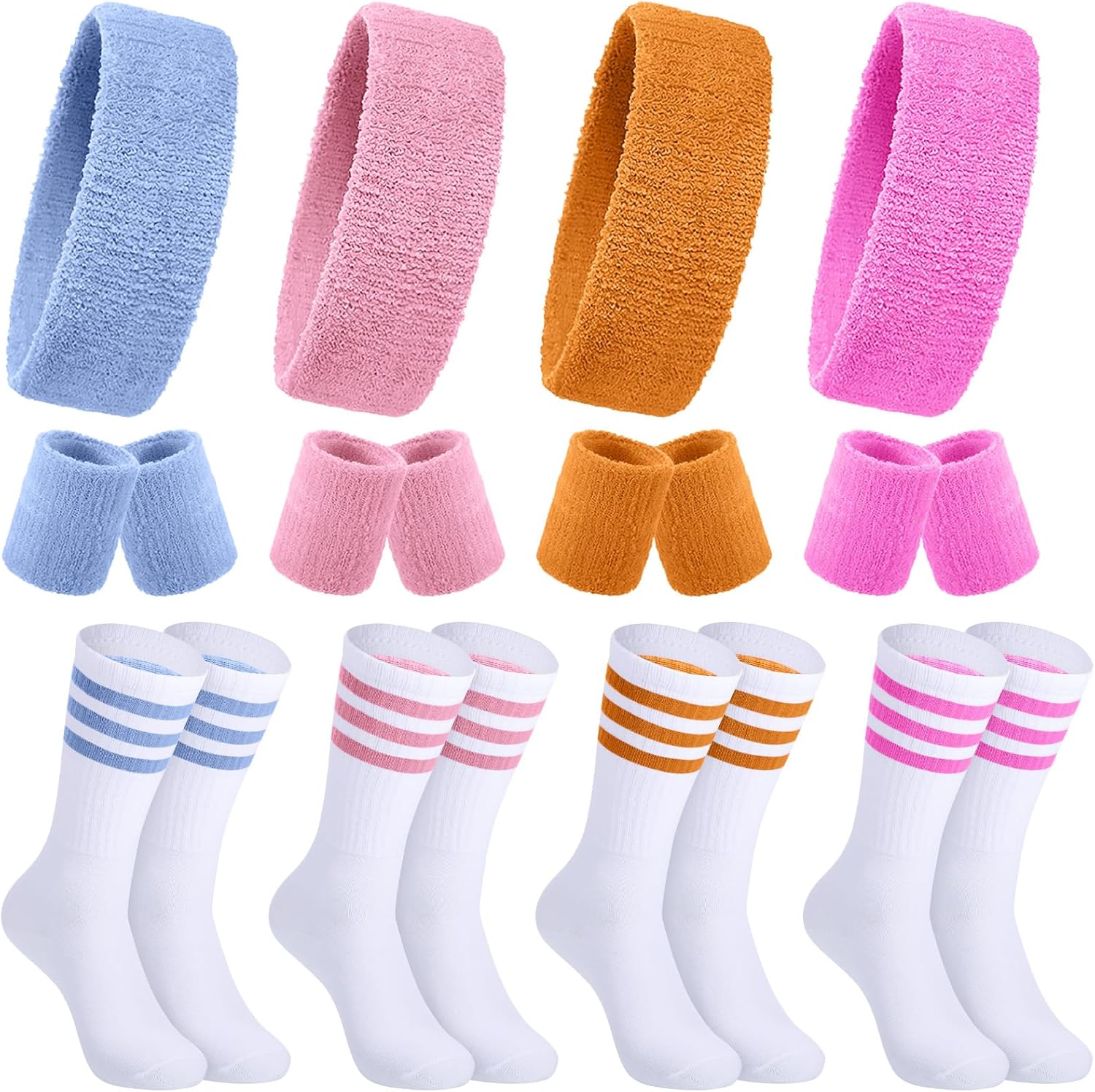 Sweatbands with Striped Socks Headband Wristband Sports Accessories for Women Men Tennis Football Costumes