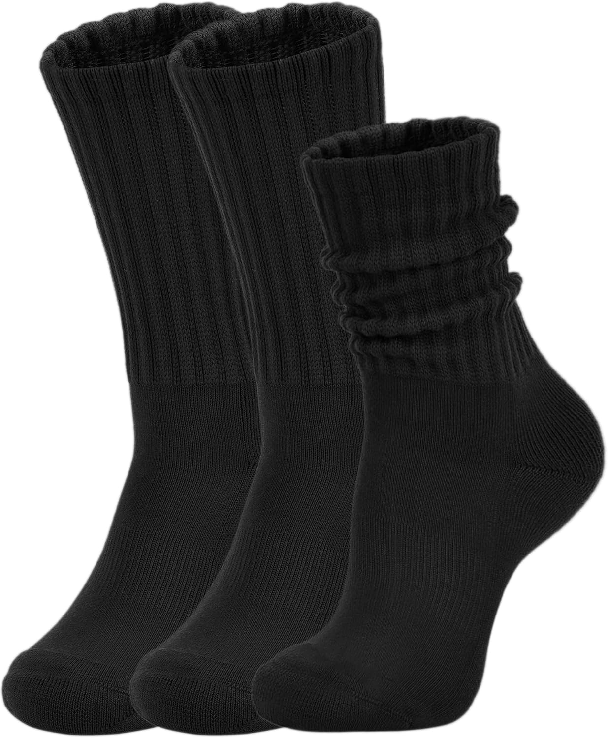 Women's Slouch Crew Socks Retro Solid Scrunch Boot Chunky Ribbed Cozy Cotton Calf Socks 3 Pack Size 5-11